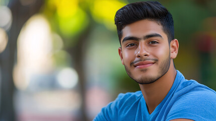 Fototapeta premium Young Hispanic man with confident smile outdoors