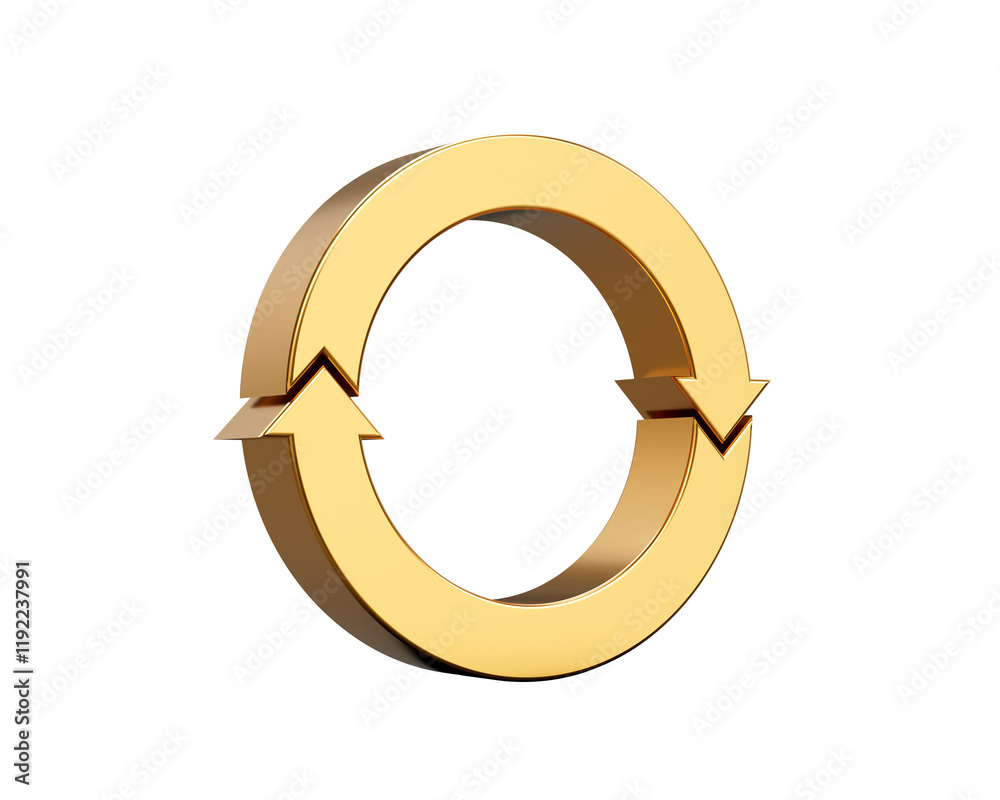 Wall mural golden rounded clockwise arrow loop symbolizes recycling and continuous rotation 3d illustration