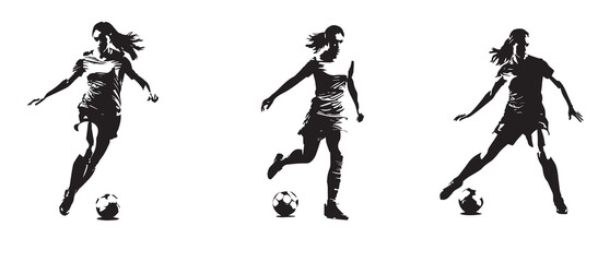 Women Soccer Player Silhouettes Vector