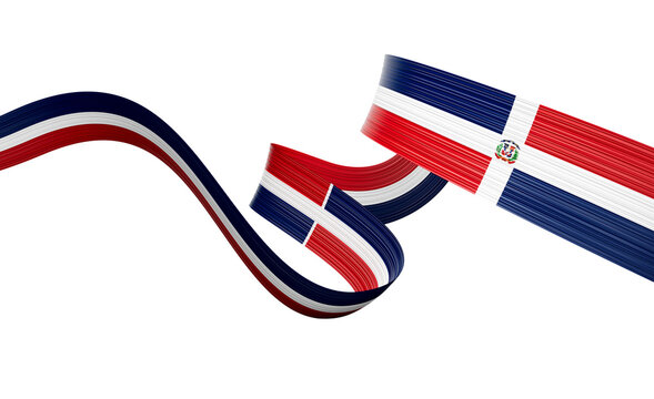 3d Flag Of Dominican Republic 3d Wavy Shiny Ribbon Flag On White Background 3d Illustration
