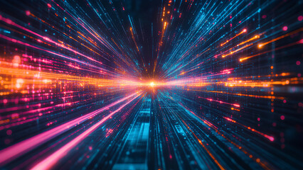 Abstract Energy Flow: Vibrant Neon Digital Art with Futuristic Symmetry