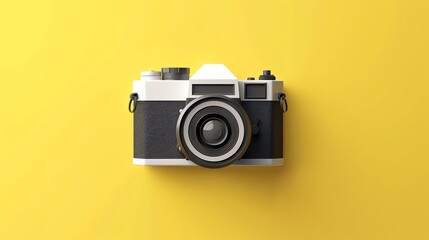 A retro camera on a yellow background.