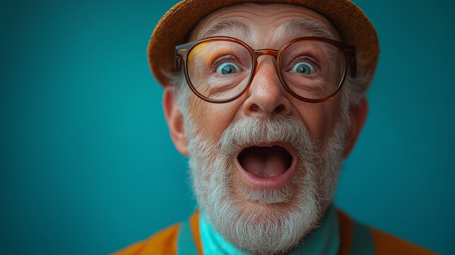 Amazed grandfather. Old, gray-haired man looking with surprising. Unbelievable news