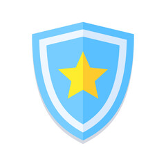 Flat blue shield icon with a yellow star in the center. Modern design, perfect for security, protection, or law enforcement themes. Minimalistic and versatile for digital and print use