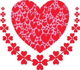 Small heart in a big heart with a bouquet of red flowers