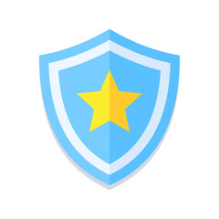 Flat blue shield icon with a yellow star in the center. Modern design, perfect for security, protection, or law enforcement themes. Minimalistic and versatile for digital and print use