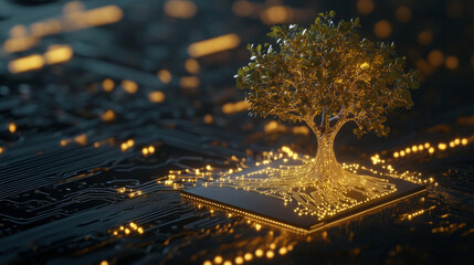 A tree is on a computer chip