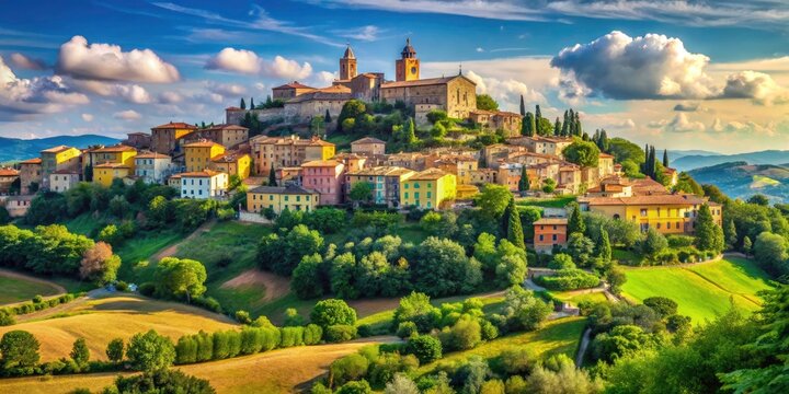 Corinaldo's summer panorama:  a hilltop village sanctuary, showcasing rural Ancona's beauty.