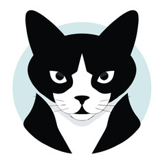 Bold Black and White stylized Cat Illustration with striking symmetrical facial patterns
