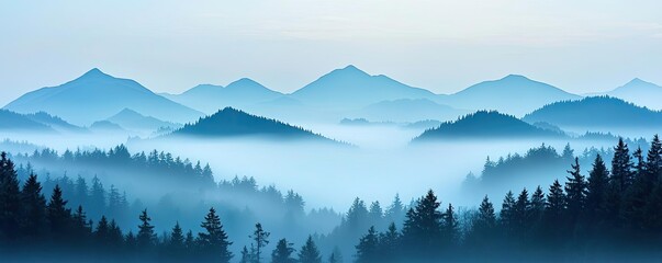 Obraz premium Blurred abstract background concept. Misty mountains and pine forests create a serene, tranquil natural landscape.
