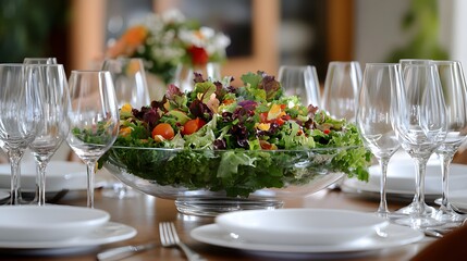 Fototapeta premium Fresh Green Salad Centerpiece Table Setting