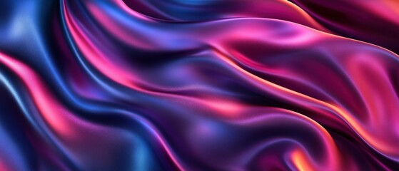 Obraz premium Abstract iridescent pink and blue fabric waves, smooth silky texture, flowing folds.
