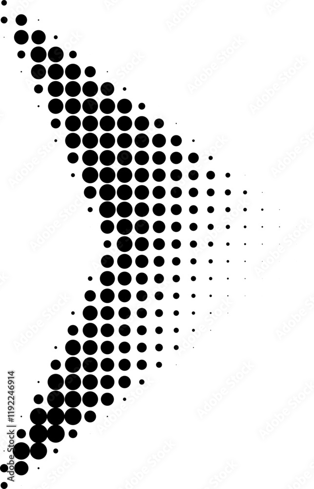 Wall mural abstract illustration of arrowhead created from dots, retro halftone pattern effect. graphic element
