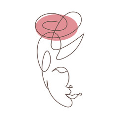 Woman head with rose flowers composition. Hand-drawn vector line-art illustration. One Line style drawing.