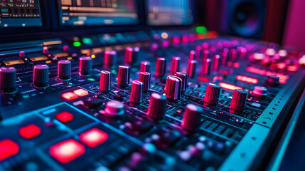 audio mixing console in recording studio