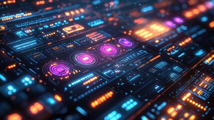Fototapeta premium Futuristic digital interface with vibrant elements.
