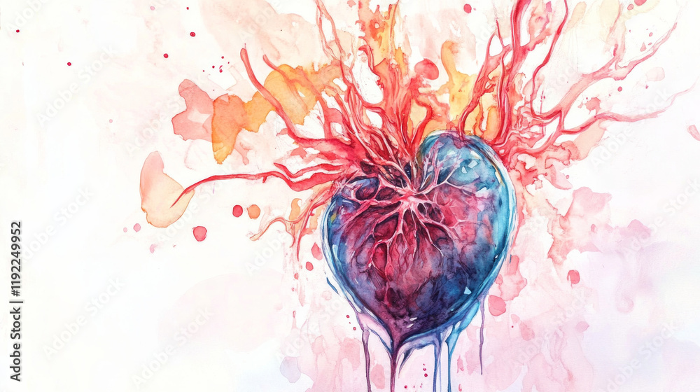 Canvas Prints A painting of a heart with red and blue paint