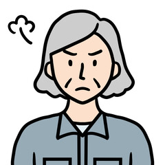 作業着姿のシニア女性（怒る）