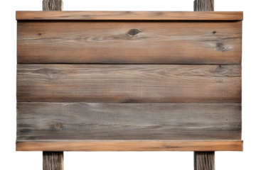 blank, empty wooden rustic signage sign boards, signposts, posts, and wood on a transparent background cutout, PNG file. Mockup template for artwork design.