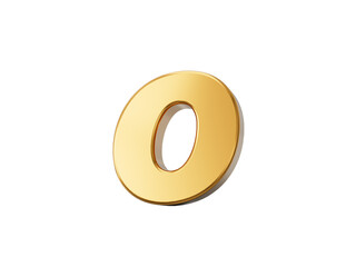 3d letter o in gold metal on isolated , small letter 3d illustration