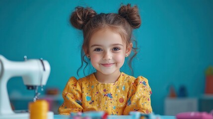 Cute girl sewing.