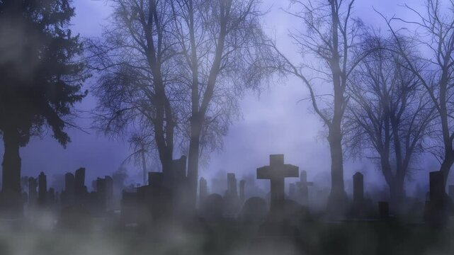 snowy foggy dark cloudy spooky cemetery