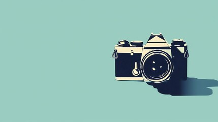 Fototapeta premium A vintage camera on a teal background.