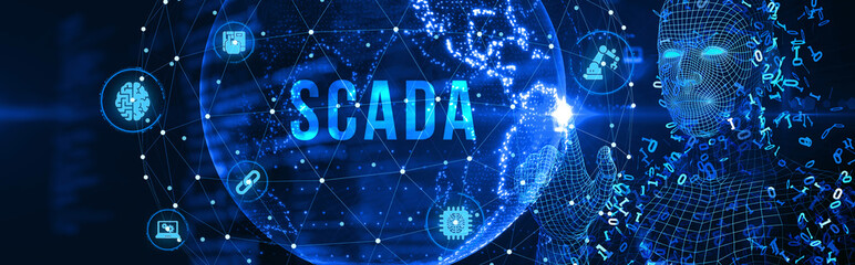 System Supervisory Control And Data Acquisition technology concept. SCADA. 3d illustration