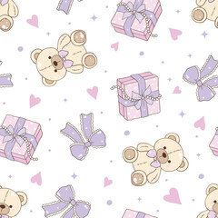 Whimsical Hand-Drawn Pastel Birthday Party Seamless Pattern. Party Decoration. Vector Illustration