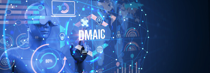 DMAIC, Six Sigma. Define, Measure, Analyse, Improve, Control. Standard quality control and lean manufacturing concept. 3d illustration