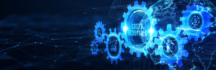 Obraz premium Cost reduction business finance concept on virtual screen. Business, technology concept. 3d illustration