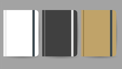Notebook covers in 3 colors, white, black and brown on gray background, Flat Modern design , illustration Vector EPS 10