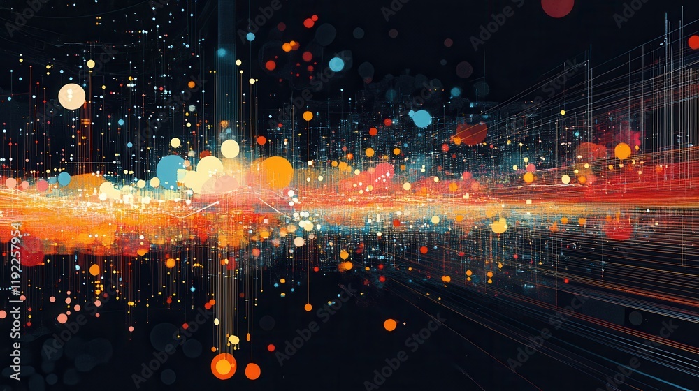 Poster abstract illustration of interconnected data and light patterns