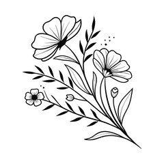 black and white drawing of a flower illustration