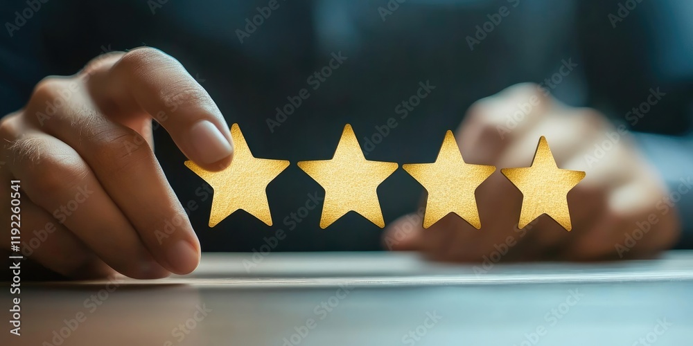 Poster customer feedback and service evaluation concept. users provide ratings on an online platform, influ