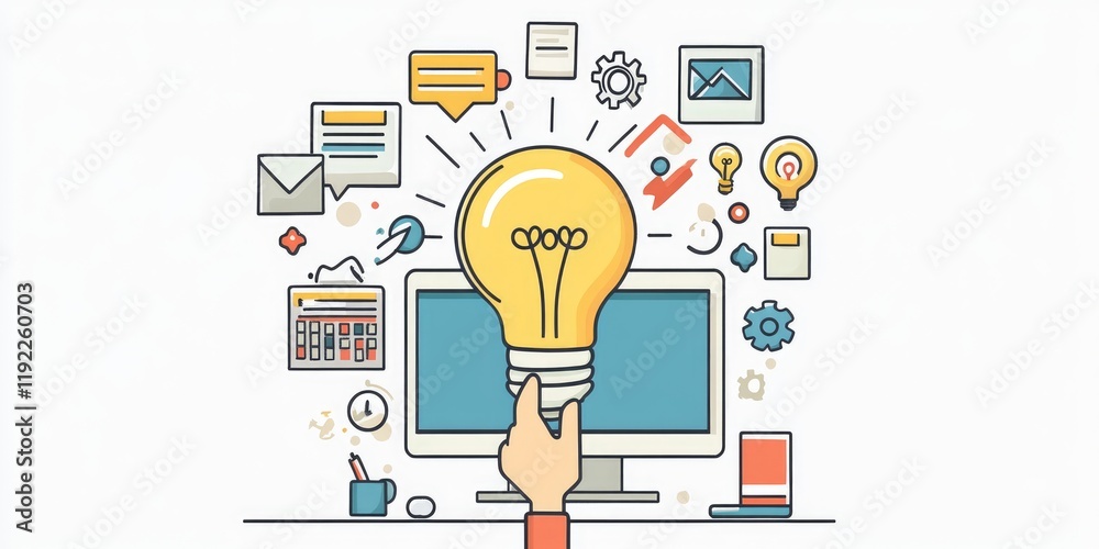 Leinwandbilder a hand holding a light bulb with a gear icon, representing innovation and inspiration through digita