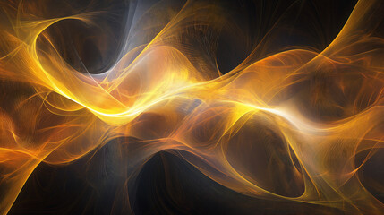 futuristic background featuring energy waves in yellow, orange, and gold hues