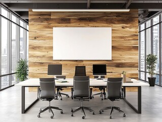 Modern office workspace design urban city interior photography minimalist environment wide angle view professional concept