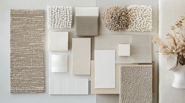Neutral Color Palette Mood Board: Textured Fabrics and Earthy Tones for Interior Design Inspiration