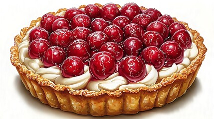 A Delicious Cherry Tart with Creamy Filling, Perfect for Dessert or Bakery Menus.