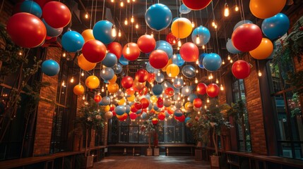 Happy birthday. The Enchanting Decor. A room transformed into a birthday wonderland, filled with colorful balloons, hanging decorations, and festive lights, creating a magical and joyful atmosphere.