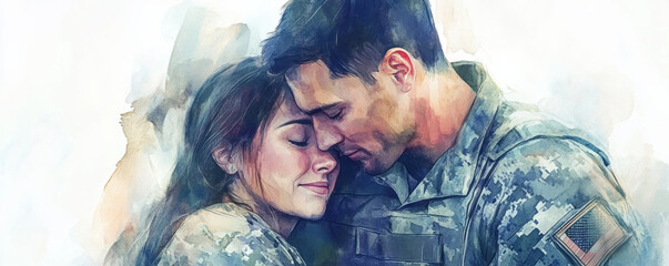 Soldier embracing loved one, showcasing deep connection and emotion. warmth of their bond is evident in this touching moment, highlighting love and support during challenging times