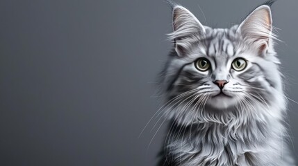 Persian cat concept. A beautiful Maine Coon cat showcasing its striking green eyes and luxurious fur.