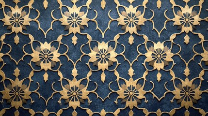 Elegant Gold and Blue Floral Pattern:  Luxury Decorative Wallpaper Design, Vintage Ornament Texture for Home Decor