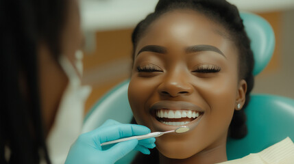 Patient at dental examination. Shows healthcare services and medical professionalism