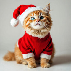 Adorable Cat in Santa Claus Costume 