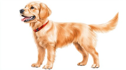 Cheerful golden retriever standing with bright, fluffy coat