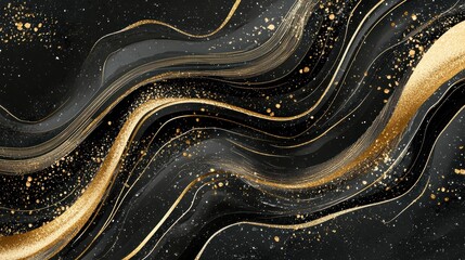 Elegant black-and-gold abstract waves in a luxurious texture design, evoking sophistication and premium branding appeal