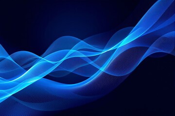 Abstract glowing blue wave lines with a smooth flow, minimalist graphic style, dark blue background. Concept of energy, technology, and motion. Ai generative