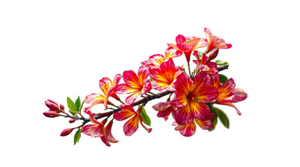 Red and yellow flowers branch isolated on white background